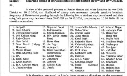 Delhi Metro Alert: 57 Stations May Close Gates on Oct 9–10