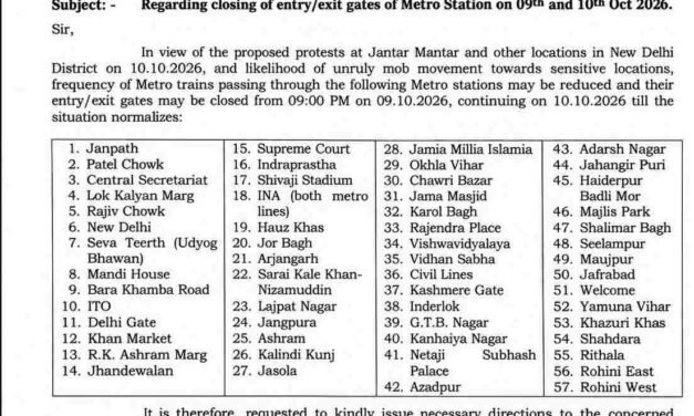 Delhi Metro Alert: 57 Stations May Close Gates on Oct 9–10